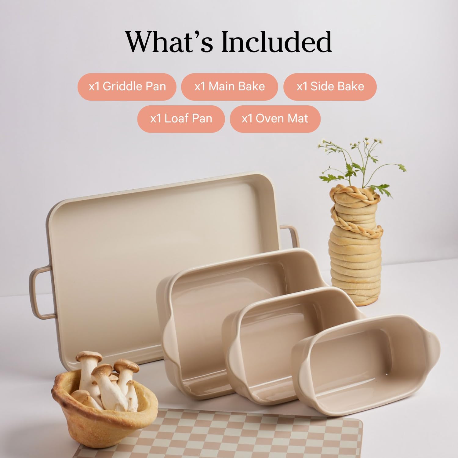Our Place Bakeware Set | 5-Piece Ceramic Bakeware Collection with Stovetop-to-Oven Griddle Pan | PFAS-Free Non-Toxic Nonstick Pans, Oven Mat & Baking Dishes | Blue Salt