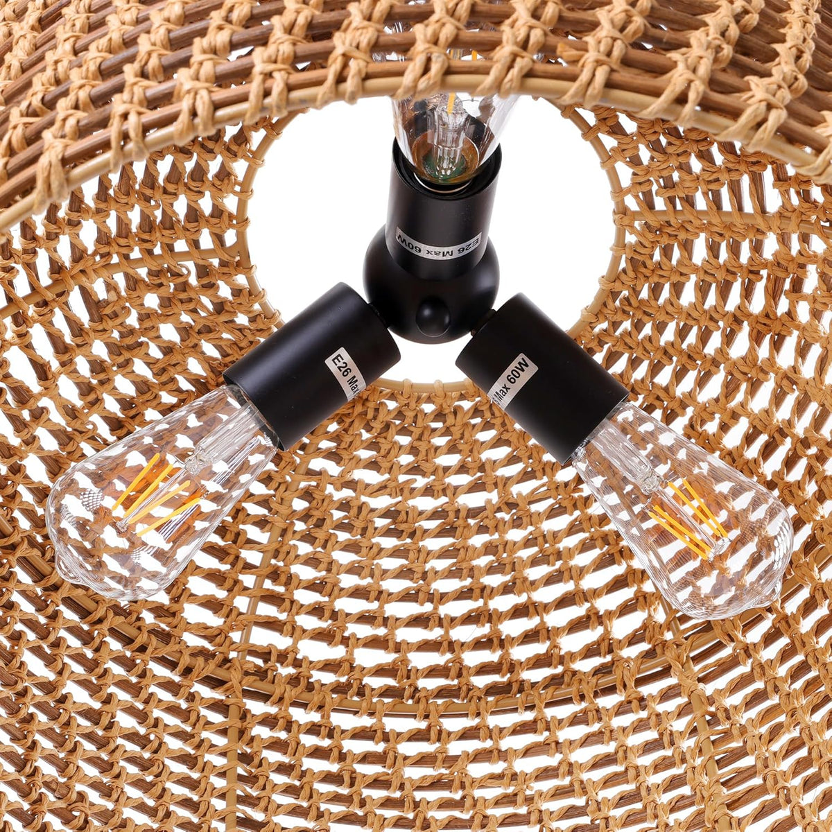 LamQee 18 Inch Rattan Farmhouse Chandelier, 3-Lights Boho Large Pendant Light with Dome Wicker Shade, Rustic Hand Woven Hanging Lighting Fixture for Dining Room, Kitchen Island, Entryway, Foyer