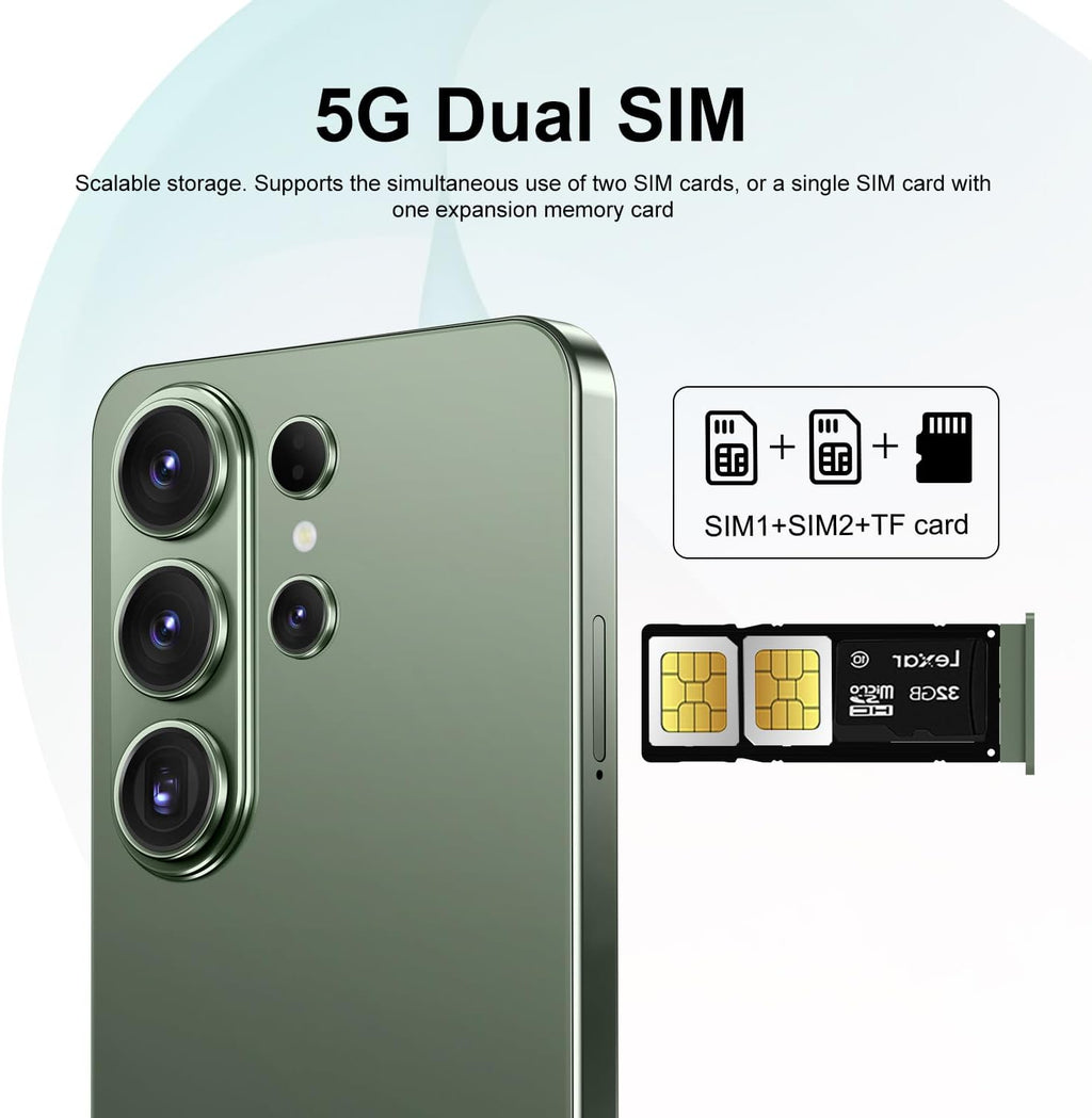 Unlocked Phone I26 Ultra Android Phone 10-core 12GB+512GB Cell Phone 7 inch HD Screen Mobile Phone 108MP+48MP Camera 6800 mAh Extra Large Battery 5G Dual SIM (Green)