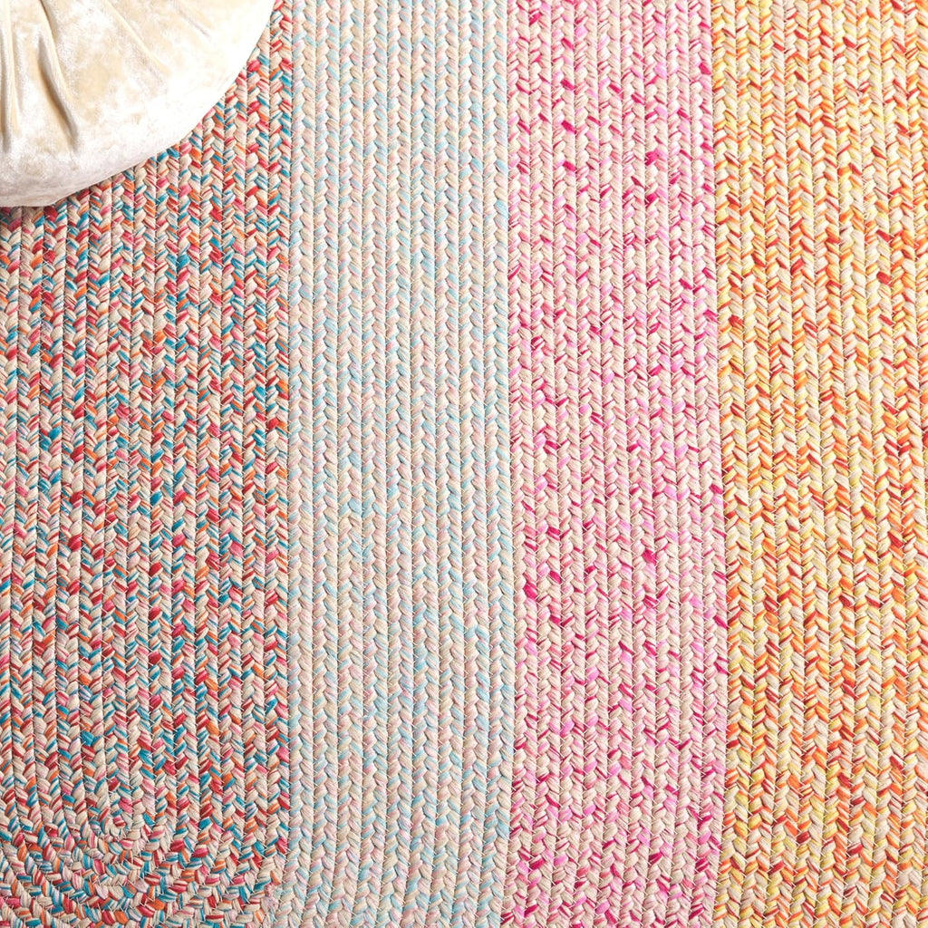 SAFAVIEH Washable Rug Outdoor Braided Collection - 6' x 9' Oval, Aqua & Pink, Handmade & Reversible, Non-Shedding & Easy to Clean, Ideal for Patio, Backyard, Mudroom (BRD318J)