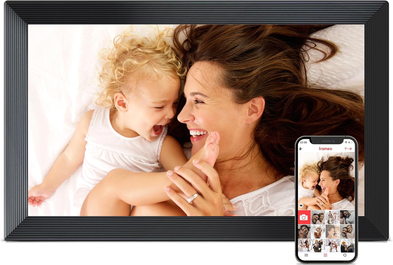 Digital Picture Frame, Frameo 15.6 inch Large Digital Photo Frame WiFi, 1920 * 1080 IPS FHD Touchscreen, 32GB Storage, Instant Share Photo Video, Gift for Mom