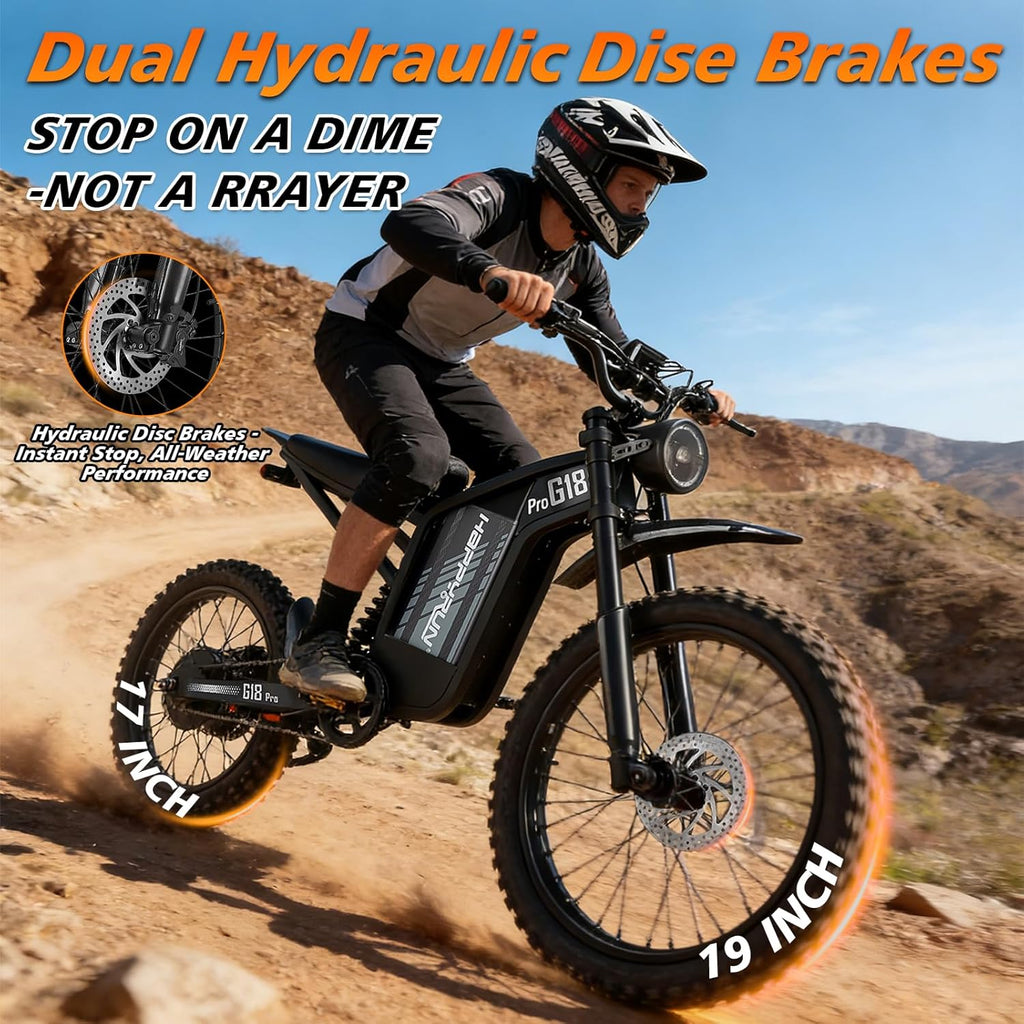 HAPPYRUN G18pro Electric Dirt Bike for Adults – 4500W Peak Motor, 60V 35Ah Battery, 38 mph Top Speed, 75 Mile Range, 5-Level Speed Control, Full Suspension, Hydraulic Brakes, 19″/17″ Off-Road Tires