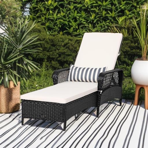 Tangkula Wicker Chaise Lounge Outdoor, Patio Rattan Reclining Chaise with 6-Gear Adjustable Backrest, Thick Padded Cushion & Removable Lumbar Pillow, Pool Lounge Chairs for Outside Balcony Backyard