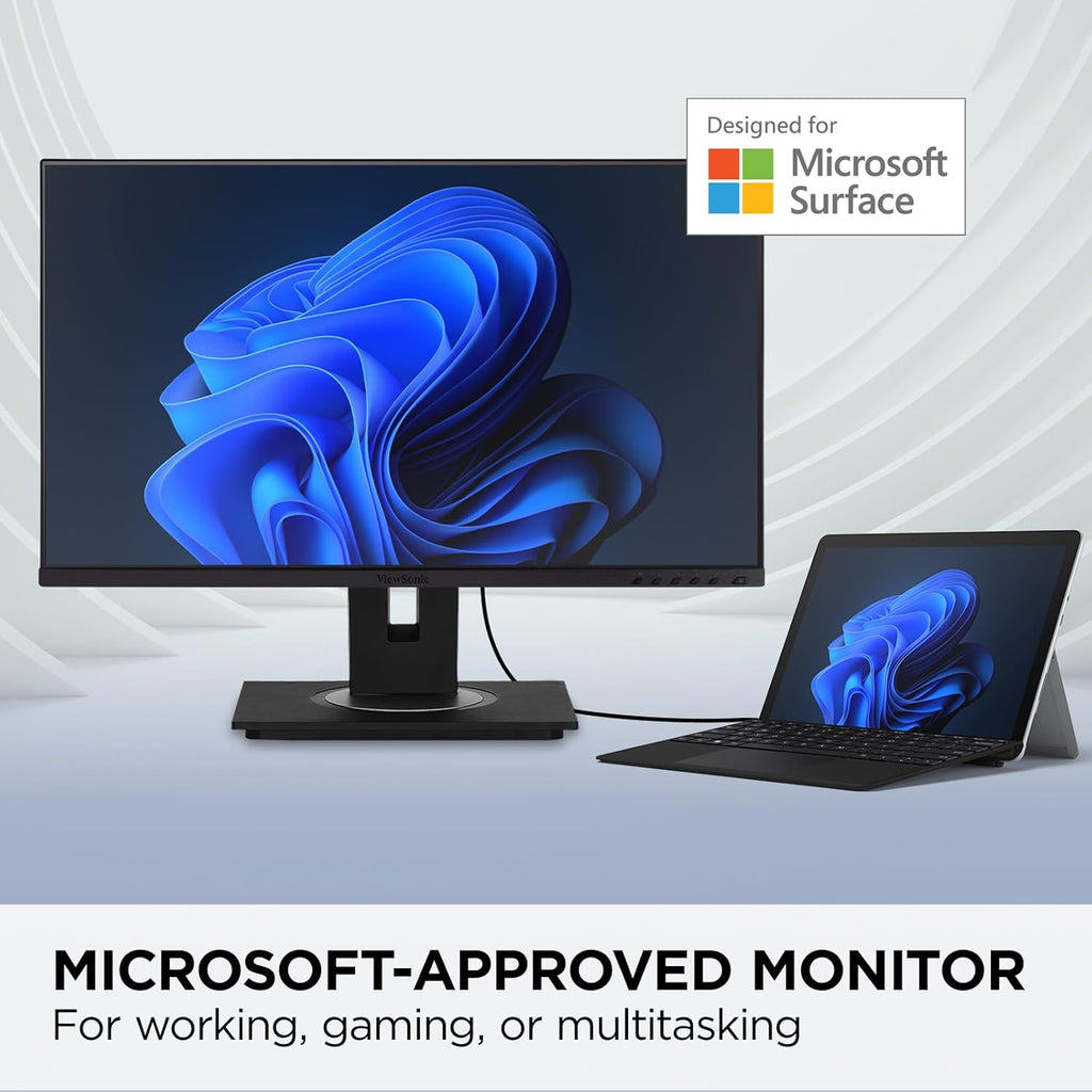 ViewSonic VG245 24 Inch 1080p Monitor Designed for Surface, IPS Display for Smooth Home and Office Productivity, Advanced Ergonomics, 60W USB-C, HDMI, and DisplayPort Inputs