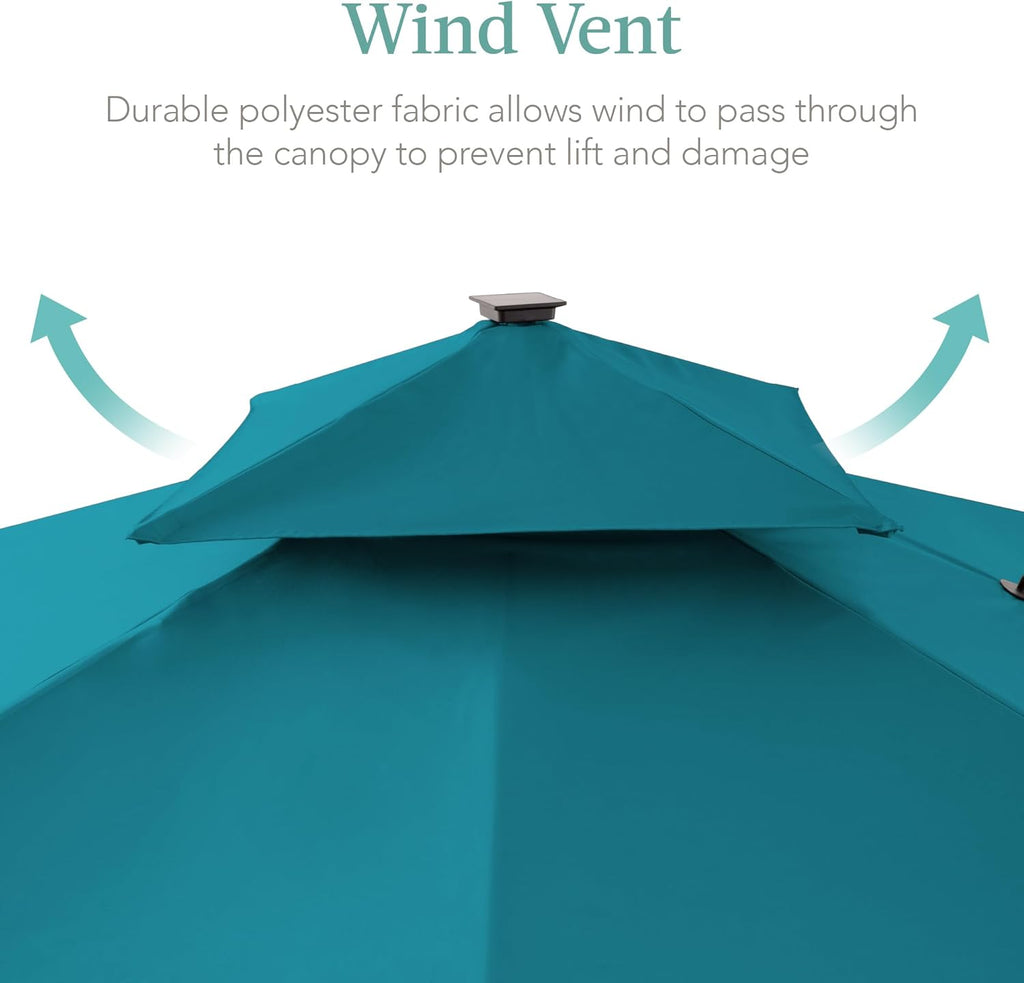 Best Choice Products 10x10ft Cantilever Patio Umbrella w/Base Included, Solar LED Lights 360 Rotation Large Offset Hanging Outdoor Shade for Deck Pool Backyard w/Stand – Cerulean