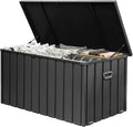 Dom 200 Gallon Deck Box, Metal Outdoor Storage Box with Lock Wheels Side Handles, Waterproof Outside Storage Box for Patio Cushions, Shoes