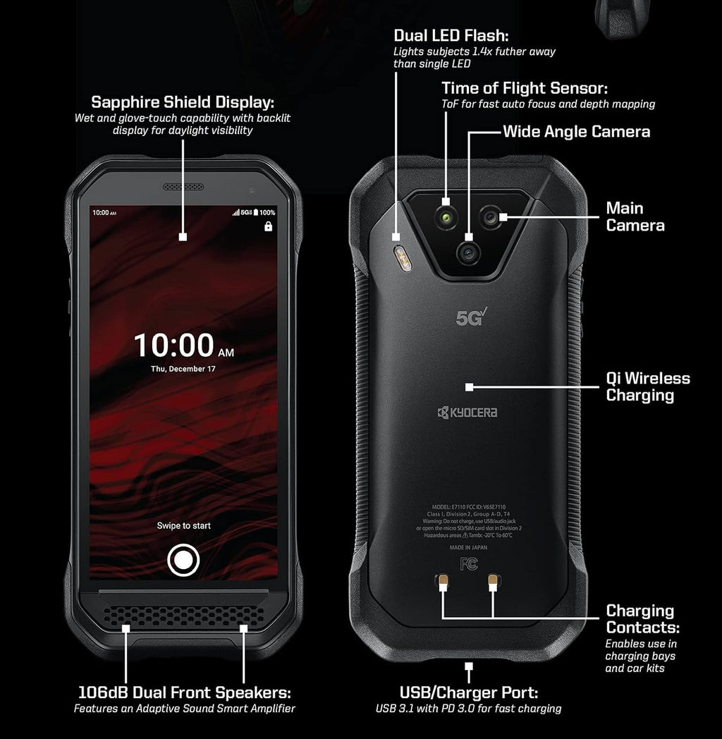Kyocera DuraForce Ultra 5G UW E7110 | Ultra Rugged 5G Smartphone for Use on The Verizon Wideband Network in Black (Renewed)