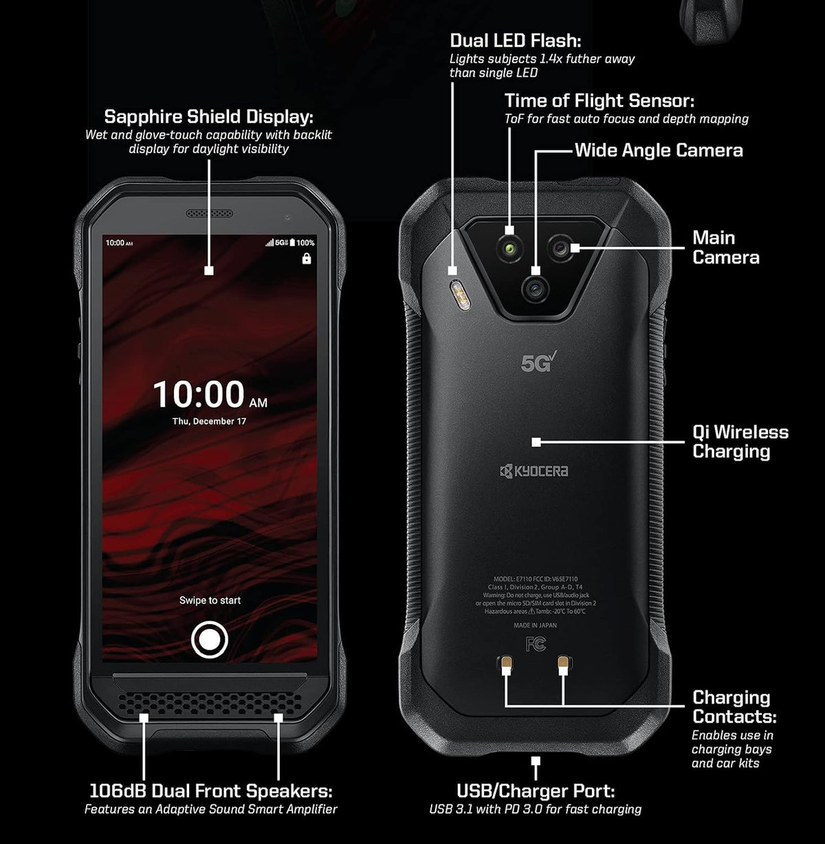 Kyocera DuraForce Ultra 5G UW E7110 | Ultra Rugged 5G Smartphone for Use on The Verizon Wideband Network in Black (Renewed)
