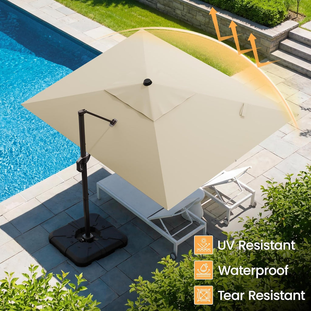 HASLE OUTFITTERS 9x12 FT Patio Cantilever Umbrella with Base, Outdoor Offset Large Rectangular Heavy Duty Umbrellas with 360° Rotation for Pool Garden Deck .Beige