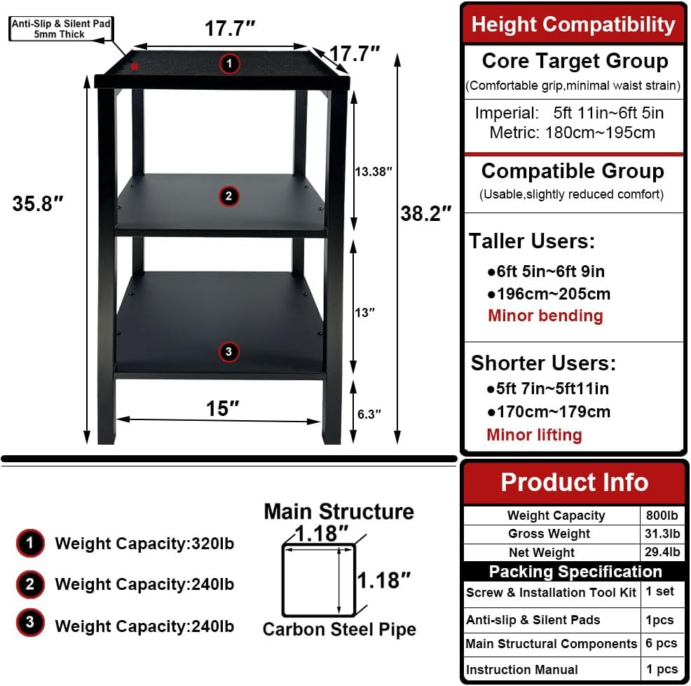 Commercial Heavy Duty Adjustable Dumbbell Stand & Kettlebell Stand, Adjustable Dumbbell Weight Rack, Kettlebell Storage Rack, Weight Rack for Garage/Home Gym/Commercial with Non-Slip Base, Anti-Tip Safety & Space-Saving Design, Weight Capacity 500/60