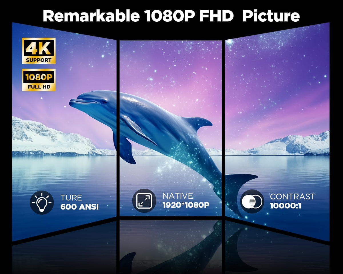 Auto Focus/Keystone DBPOWER Projector 4K with 5G WiFi and Bluetooth, FHD Native 1080P Outdoor Movie Projector with 4P4D/PPT/Zoom, Mini Home Projector Compatible w iOS/Android/HDMI/TV Stick