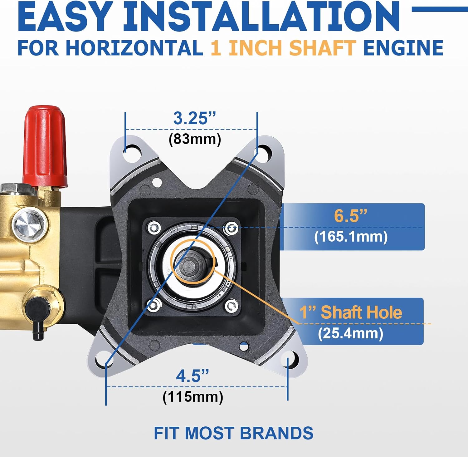 TOOLCY Pressure Washer Pump 3600-4400 PSI Max 4.4 GPM, 1 Inch Shaft Horizontal Triplex Plunger Replacement, Direct Drive with Unloader, 5 Nozzle Tips, M22-14mm Adapter