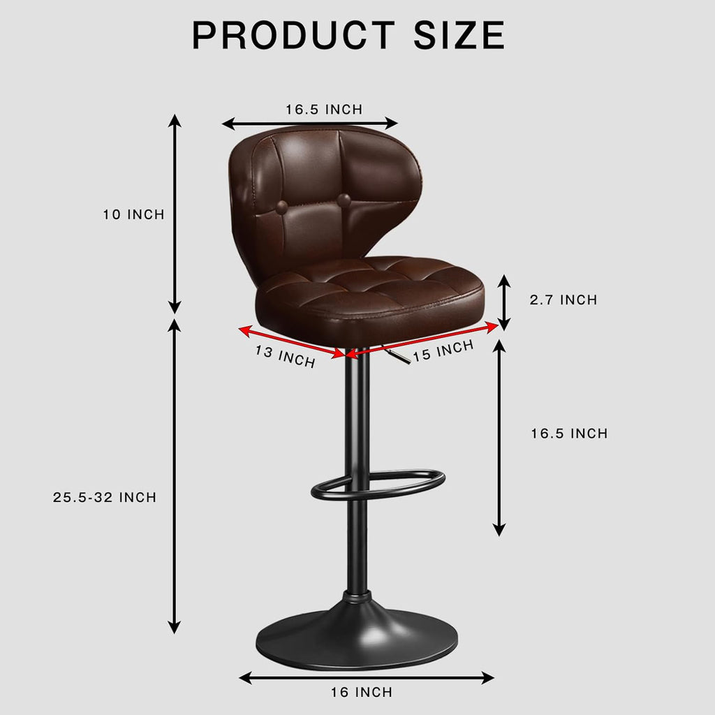 Bar Stools Set of 4, Adjustable Swivel Bar Chairs with 360° Rotation, Padded Counter Stools with Back and Footrest for Kitchen Island, Bistro, Cafe, and Home Use Brown-4PCS