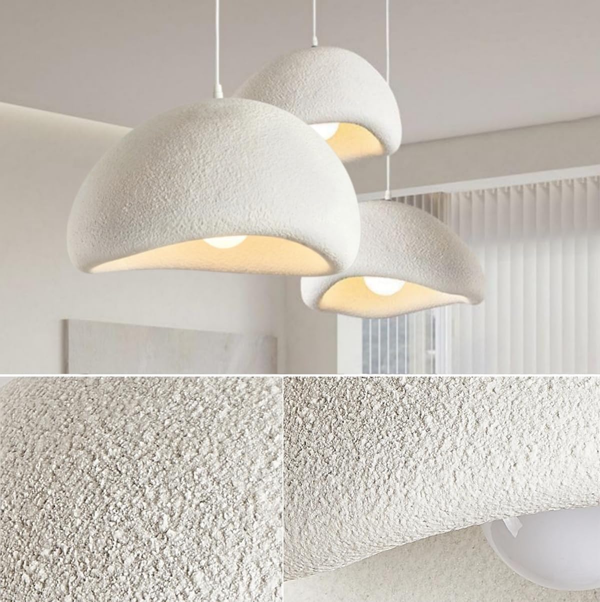 Scandinavian Pendant Lights Kitchen Island White Concrete Cement Look Pendant Light Dome Hanging Lamp Wabi Sabi Chandelier - Large