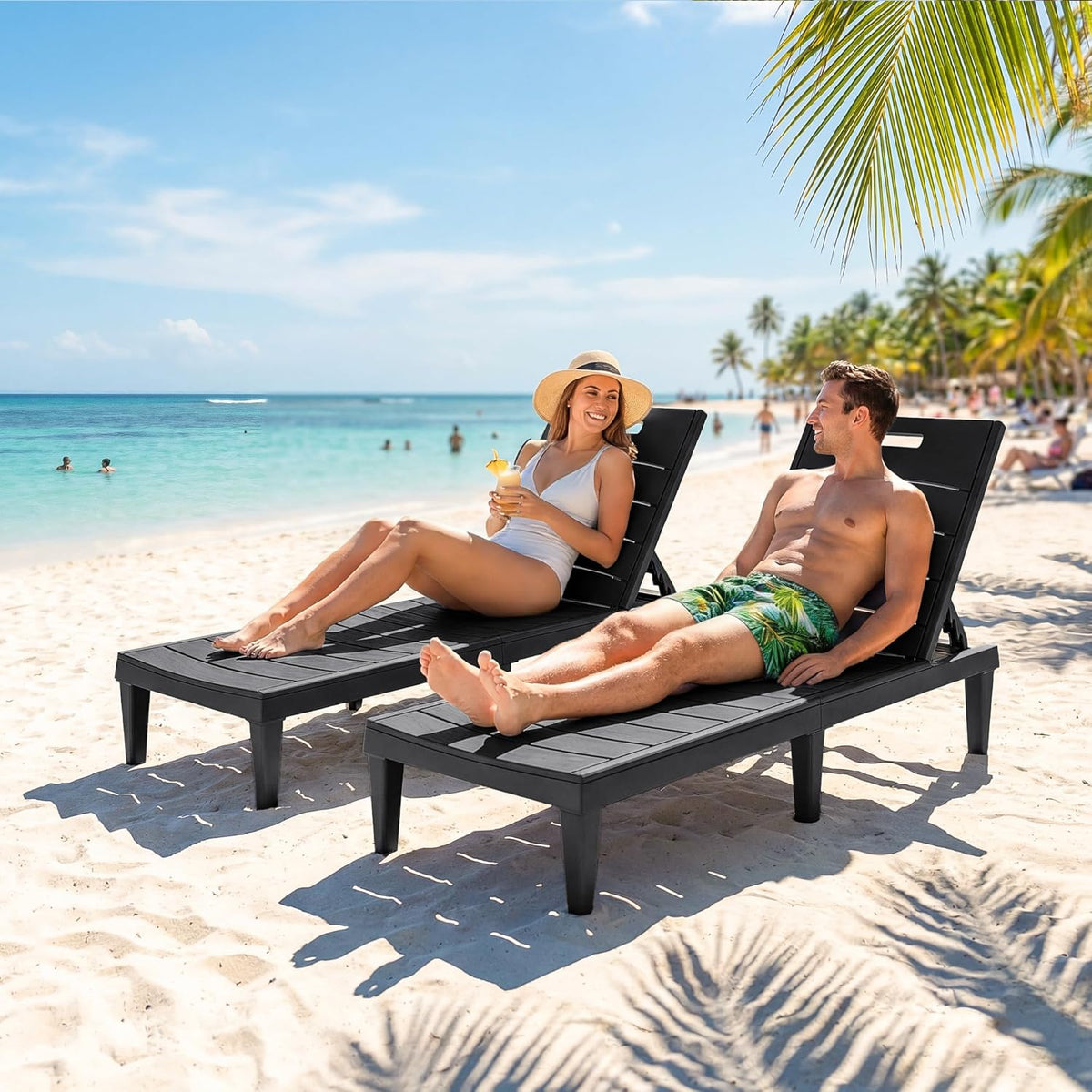 Homall Patio Chaise Lounge Chairs Set of 2, Outdoor Lightweight Lounge Chairs, 5 Position Adjustments Backrest for Outside Pool, Garden, Patio and Beach, Black