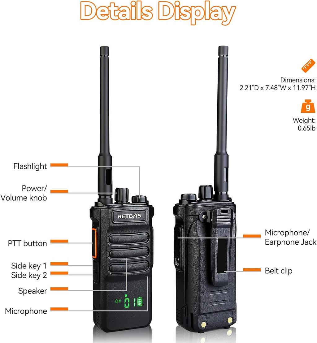 Retevis RT86 2 Way Radio Long Range,Professional Radio Walkie Talkies with Mic,Heavy Duty Two Way Radios,High Power, 2600mAh, Rechargeable Radios for Adults Warehouse Industrial Manufacturing(4 Pack)