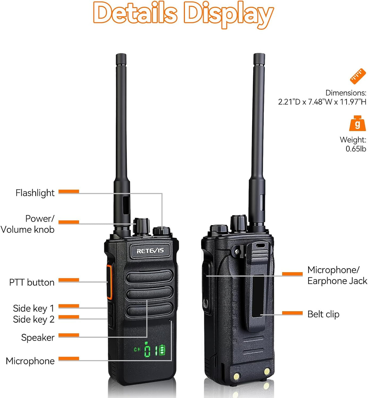 Retevis RT86 2 Way Radio Long Range,Professional Radio Walkie Talkies with Mic,Heavy Duty Two Way Radios,High Power, 2600mAh, Rechargeable Radios for Adults Warehouse Industrial Manufacturing(4 Pack)