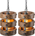 2pack Farmhouse Wood Pendant Lights Kitchen Island, Dining Room Lighting Fixtures Over Table Rustic Chandelier Height Adjustable Hallway Light for Foyer Living Room Bar Restaurant