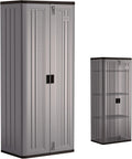Suncast Tall Storage Cabinet for Garage Organization - 72" Freestanding Utility Closet with Shelving for Garden Supplies, Paint Cans & Outdoor Tools, Multi-Wall Resin Construction, Platinum