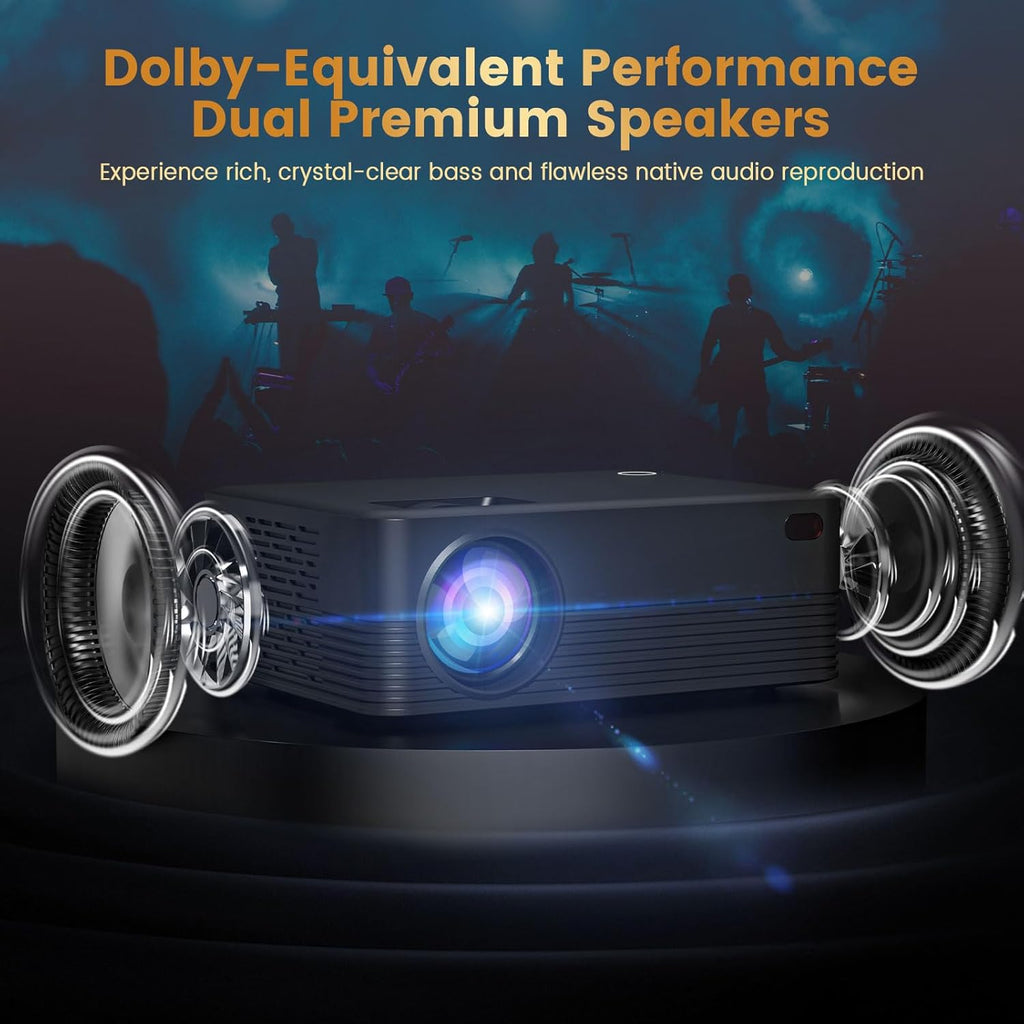 Projector with WiFi and Bluetooth, Native Full HD 1080P Bluetooth Mini Projector,4K Support,Video Projector for Home Theater, Compatible with Smartphone, HDMI, USB, AV, Fire Stick, PS5