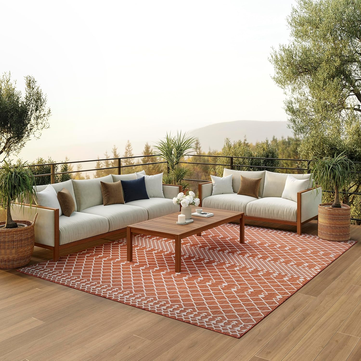 Nourison Home Positano Terracotta 9' x 12' Area Rug - Easy Clean, Non Shedding, Bed Room, Living Room, Dining Room, Kitchen (9' x 12')