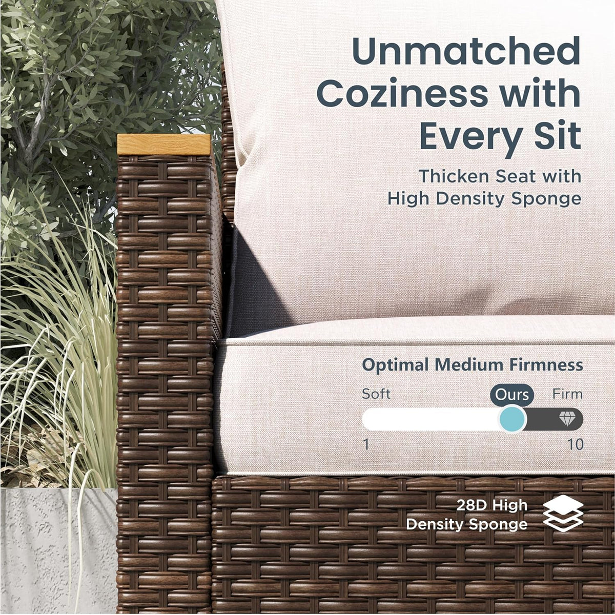 PHI VILLA 3-Piece Wicker Patio Furniture Set, Outdoor Curved Sectional Sofa Conversation Set with Cushions, Half-Moon Modular Couch for Garden, Deck, Backyard, Beige