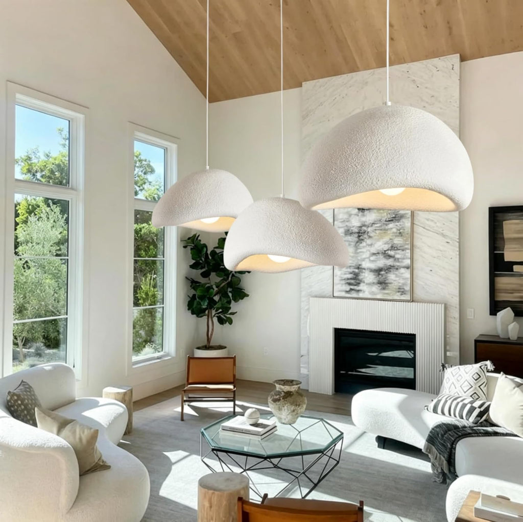 Scandinavian Pendant Lights Kitchen Island White Concrete Cement Look Pendant Light Dome Hanging Lamp Wabi Sabi Chandelier - Large