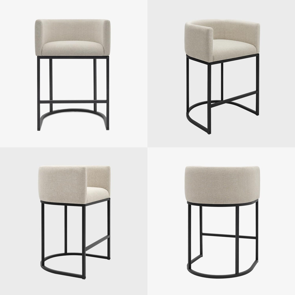 Counter Height Bar Stools Set of 2, 24 Inch Seat Height Barstools for Dining Room, Fabric Upholstered Bar Chair for Kitchen Island, Linen Counter Stools with Metal Legs, Beige