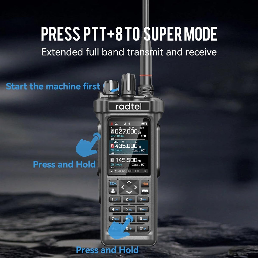 Radtel RT-950 PRO Ham Radio TX GPS/APRS, 10W Walkie Talkie Long Range Handheld Two Way Radio, AM/FM/CB/SW/MW/LW RX, Bluetooth APP Programming, NOAA, Spectrum Analyzer (with Programming Cable)