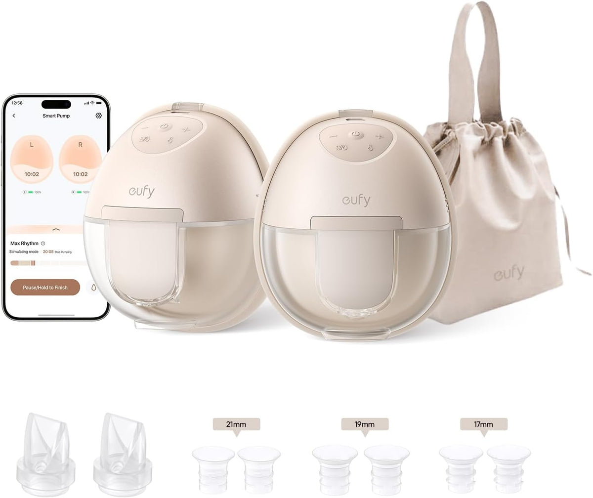 eufy Heated Wearable Breast Pump S1 with Milk Storage Bag, Hands-Free Breast Pump with Industry-Leading HeatFlow™ Tech, App-Controlled OptiRhythm™, Hospital-Grade Suction, Leakproof and Ultra-Quiet