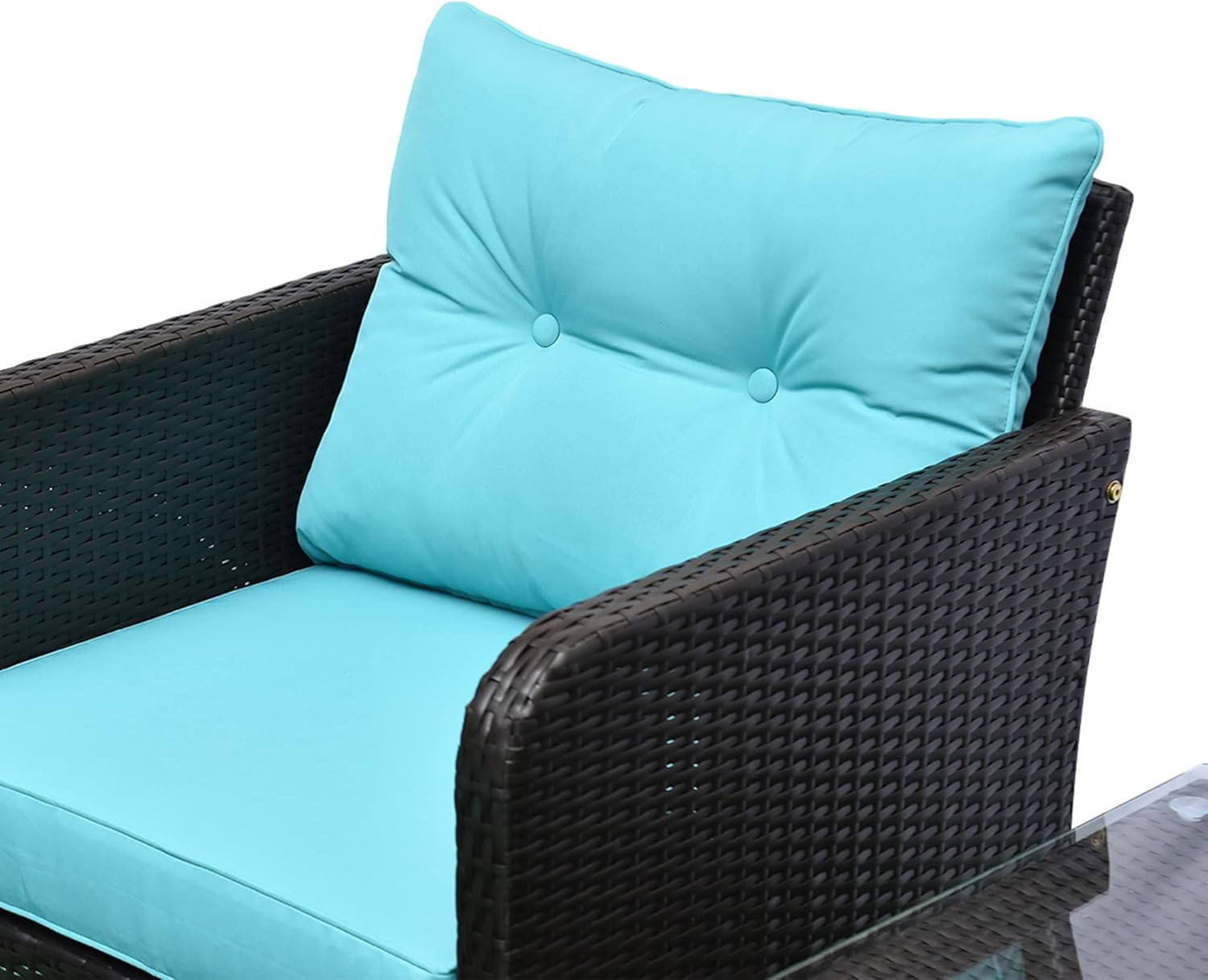Outsunny 5 Pieces Rattan Wicker Lounge Chair Outdoor Patio Conversation Set with 2 Cushioned Chairs, 2 Ottomans and Tempered Glass Top Coffee Table, Brown/Blue