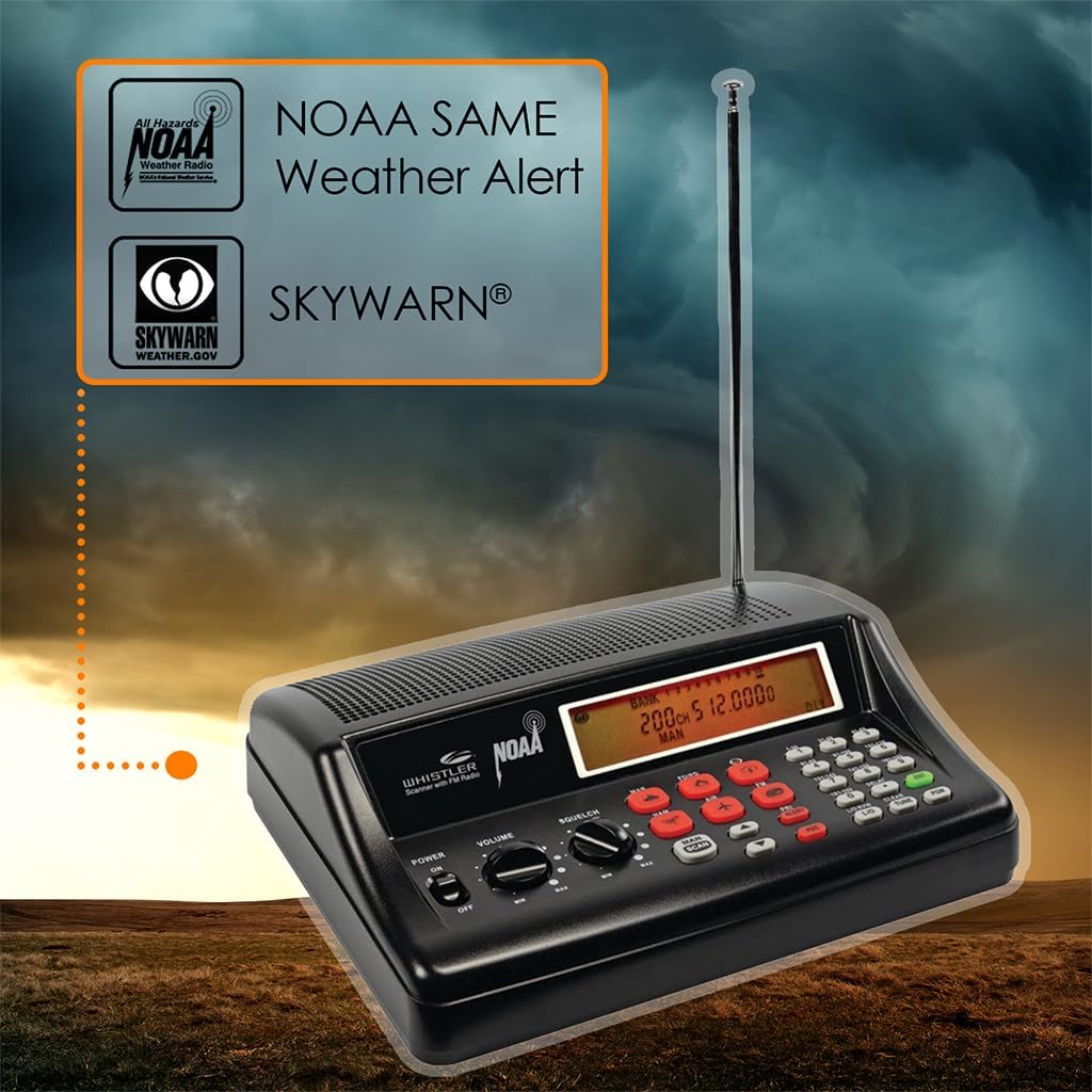 Whistler WS1025 Analog Desktop Scanner – Programmable Police/Fire/Weather Radio with 200 Channels and Backlit LCD Display – Easy-to-Use Base Unit – Black