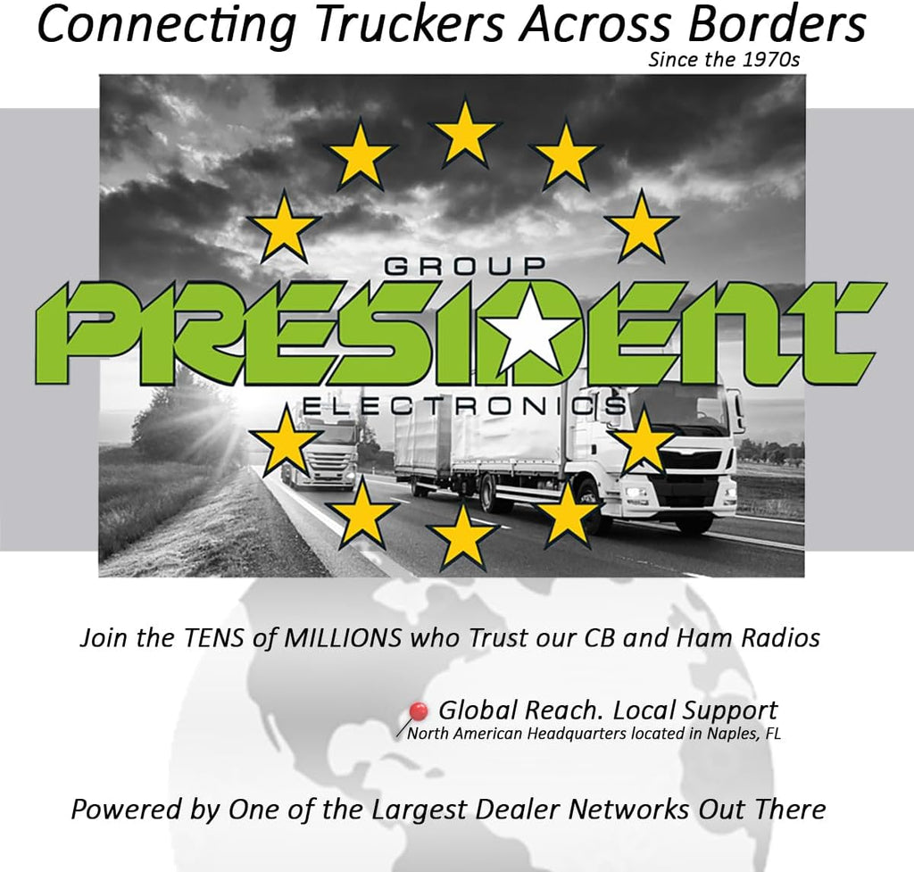 President Thomas FCC AM/FM CB Radio – 40 Channel, VOX Hands-Free, USB Port, ASC, Multi-Color LCD Display – 12/24V Compact Mobile Transceiver for Truckers & Off-Road Communication