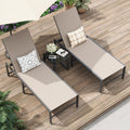 Amopatio 3 Piece Patio Lounge Chair Set Adjustable Lounge Chairs Set of 2 with Side Table for Poolside Weather Resistant Outdoor Chaise Lounge for Backyard Beach, 400 LBS Capacity(Khaki)