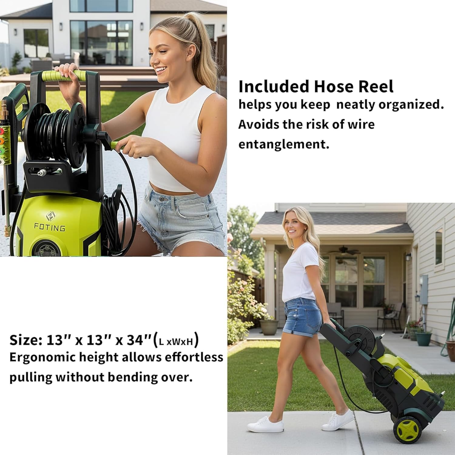 2026Upgraded Pressure Washer 5000PSI with Adj-8-Level Touch Screen, 34" Tall Power Washer, 4 Quick Connect Nozzles, Inlet Hose&Filter&500mlFoam Cannon for Cars/Fences/Driveways/Home Cleaning, Yellow
