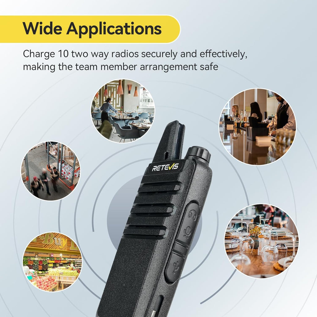 Retevis RT22 Business Walkie Talkies with Multi-Unit Charger, Two Way Radio Long Range Rechargeable, FRS, License-Free, Compact & Lightweight, for Retail Stores, Restaurants, Healthcare(10 Pack)