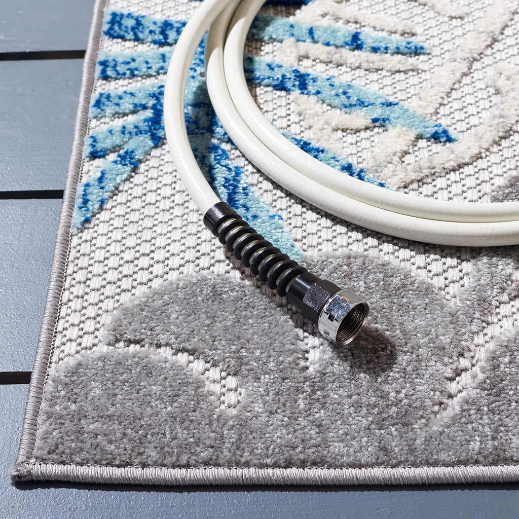 SAFAVIEH Washable Rug Outdoor Cabana Collection - 8' x 10', Grey & Blue, Non-Shedding & Easy to Clean, Ideal for Patio, Backyard, Mudroom (CBN831F)