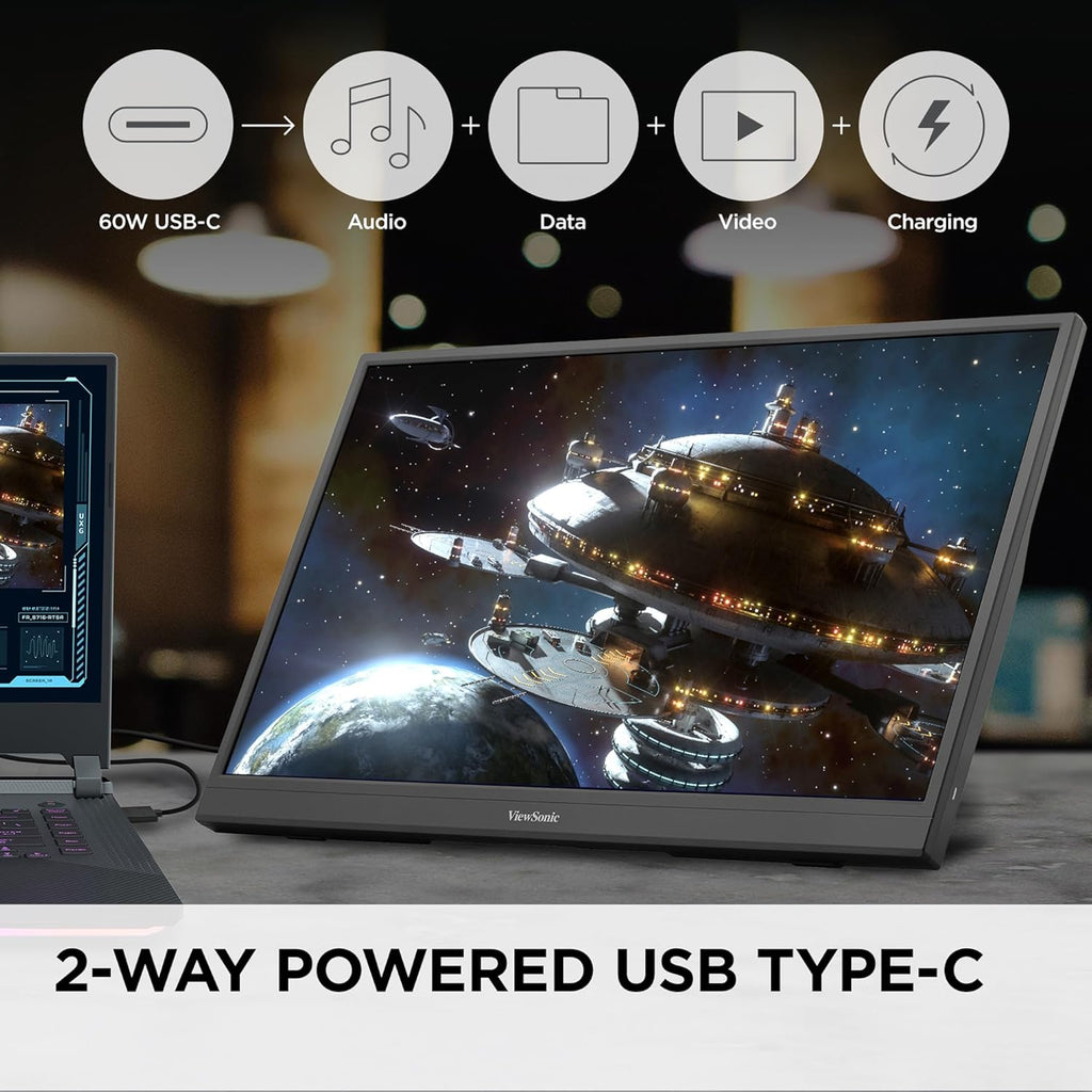 ViewSonic VX1754 17 Inch 1080p IPS Portable Gaming Monitor with 144Hz, AMD FreeSync,2 Way Powered 60W USB C, Mini HDMI, and Built-in Stand with Protective Cover (Renewed)