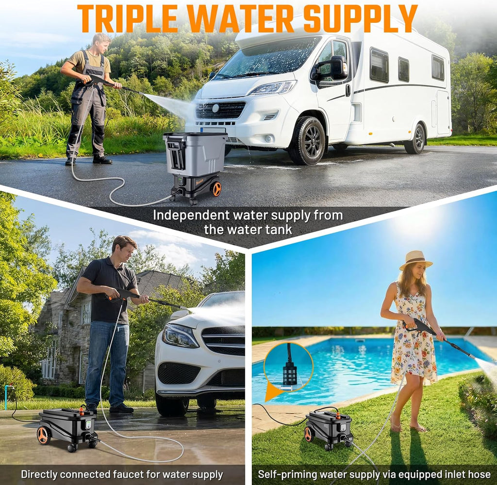 This Hill Cordless Pressure Washer with Water Tank, 2000 PSI Portable Power Washer, Brushless Motor, Dual 21V 4.0Ah Batteries, 3 Pressure Modes, Foam Cannon for Cars, Patio & Camping