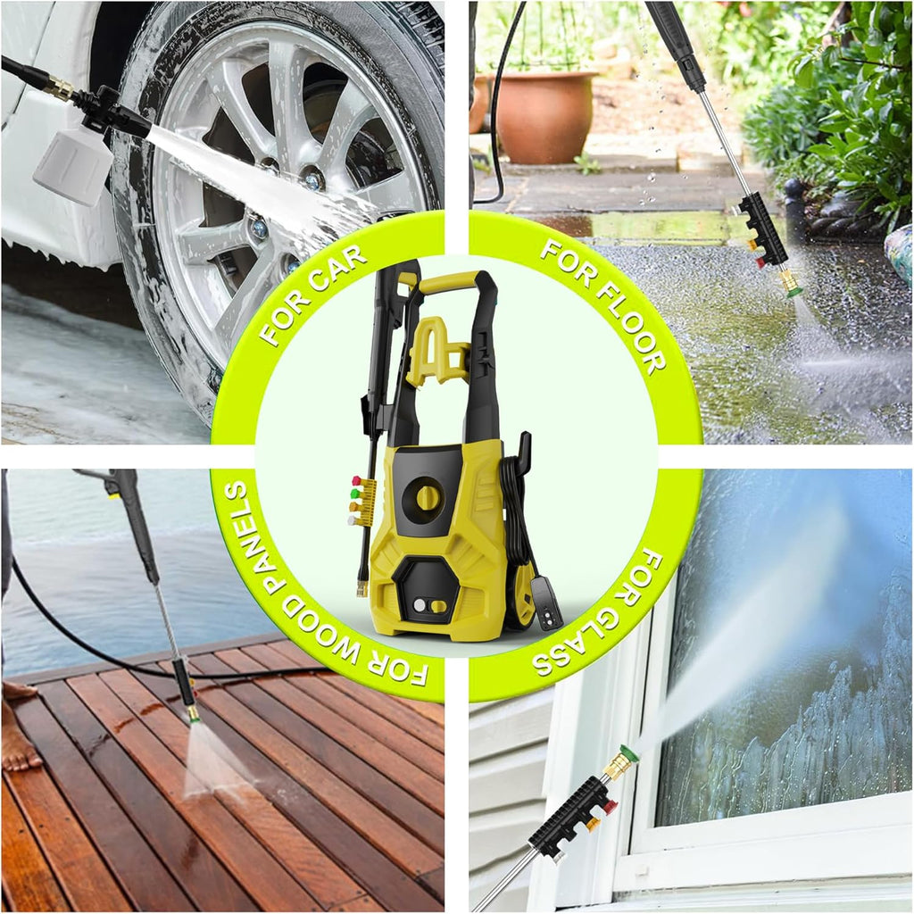 5000PSI PowerWasher with 4 Quick Connect Nozzles, Foam Cannon for Car, Lane, Patio Cleaning, Hydro Jet Pressure Hose Water Wand for Gutter Patio Car Garden Window, Yellow