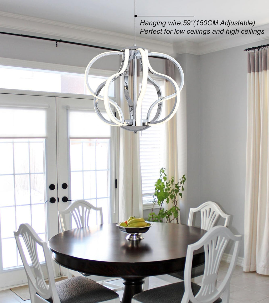 Modern Chrome LED Chandelier with Remote Control, Dimmable LED Chandelier with 3 Color Temperature,8 Lights Hanging Pendant Lights for Dining Room Foyer Entryway Kitchen Living Room