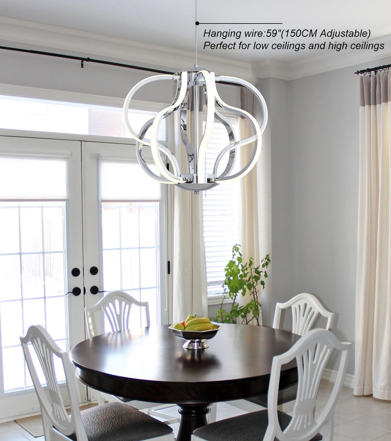 Modern Chrome LED Chandelier with Remote Control, Dimmable LED Chandelier with 3 Color Temperature,8 Lights Hanging Pendant Lights for Dining Room Foyer Entryway Kitchen Living Room