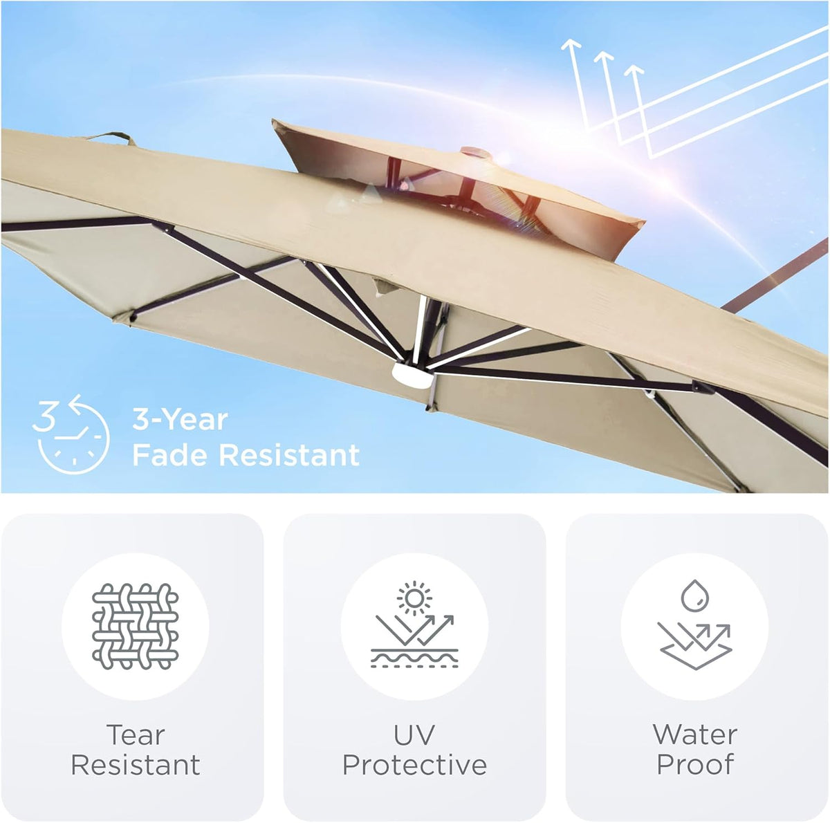 Deconk 9' X 12' Patio Umbrella with LED Lights Outdoor Cantilever Large Rectangle Offset Umbrellas Heavy Duty Aluminum Double Top with 360-degree Rotation for Pool Garden Deck, Beige
