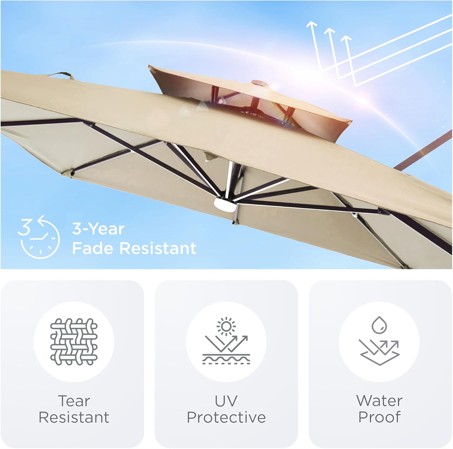 Deconk 9' X 12' Patio Umbrella with LED Lights Outdoor Cantilever Large Rectangle Offset Umbrellas Heavy Duty Aluminum Double Top with 360-degree Rotation for Pool Garden Deck, Beige