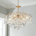 Saint Mossi 6-Light Gold Crystal Chandeliers, Middle Century Dining Room Light Fixture, Modern Pendant Light for Living Room, D20 x H17, Adjustable Chains 59", Chopper Finish Metal Frame