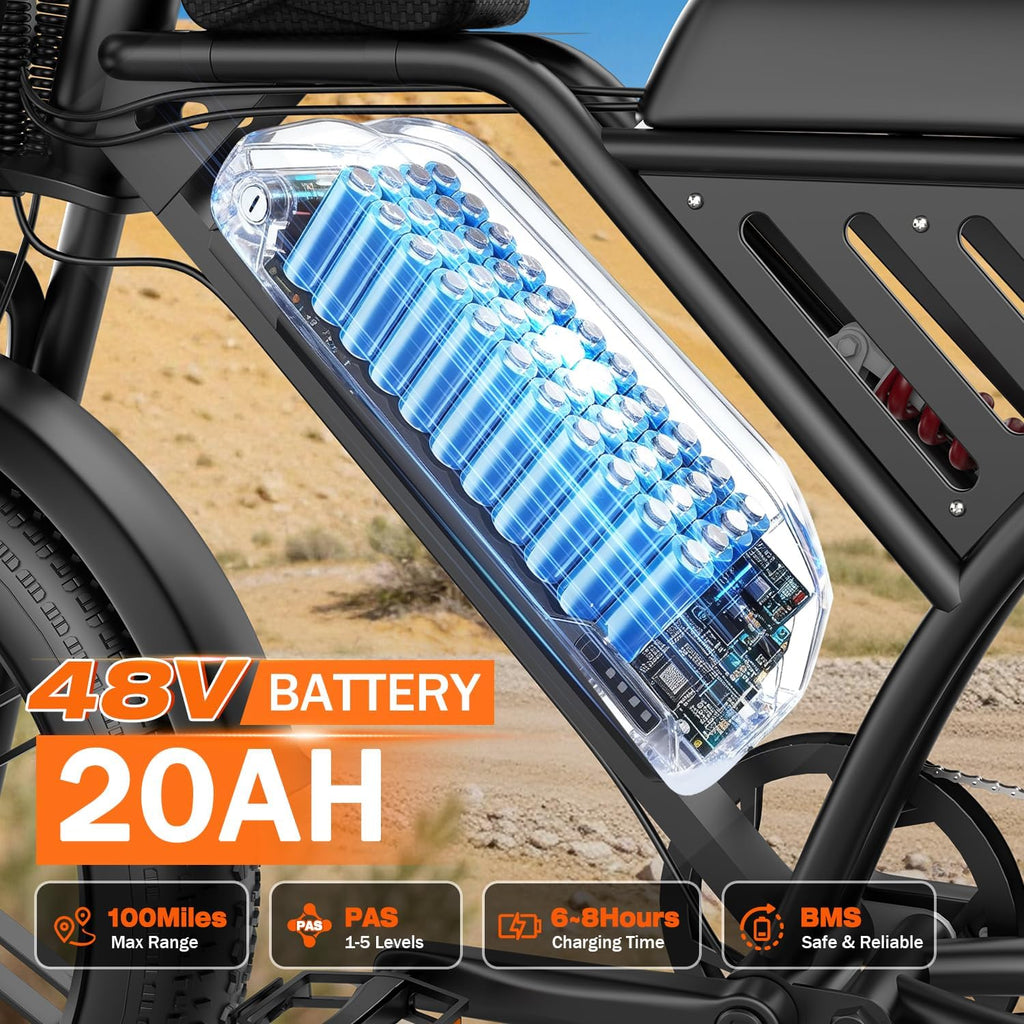 Electric Bike for Adults, Electric Dirt Bike with 2500W Peak Motor, 36Mph & 100 Miles Range, Off-Road Ebike with NFC Unlock, 48V 20AH Removable Battery, 20" Fat Tire Commuter E Bike