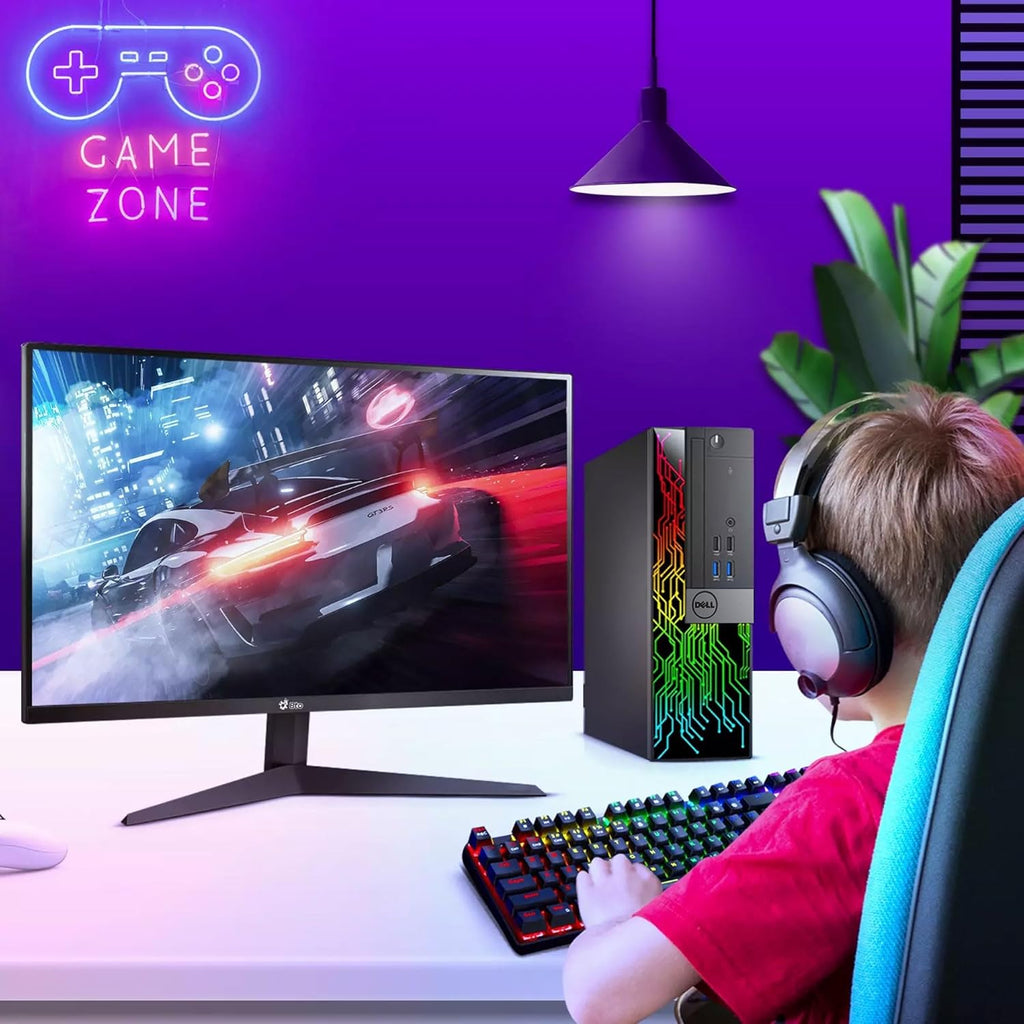 Dell Gaming Desktop Computer PC - Intel Core i5-6th Gen - 16GB RAM - 512GB SSD - 24” Monitor - GeForce GTX 1050 Ti - RGB Keyboard & Mouse - WiFi - Windows 11 Pro (Renewed)