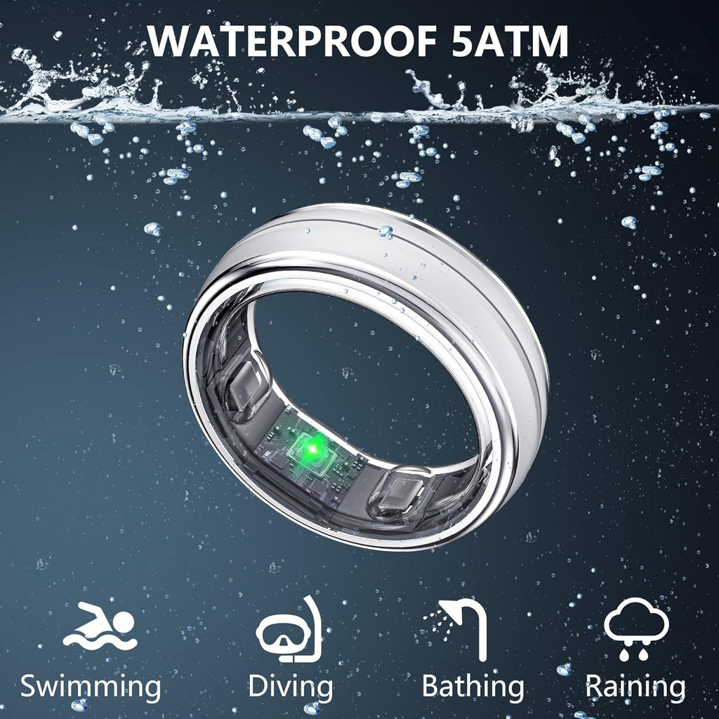 Smart Ring for Women Men, Minimalist Health Ring with Heart Rate, Step Counting, Calories, 5ATM Waterproof Smart Rings for iPhone and Android, No Subscription(Silver 7)