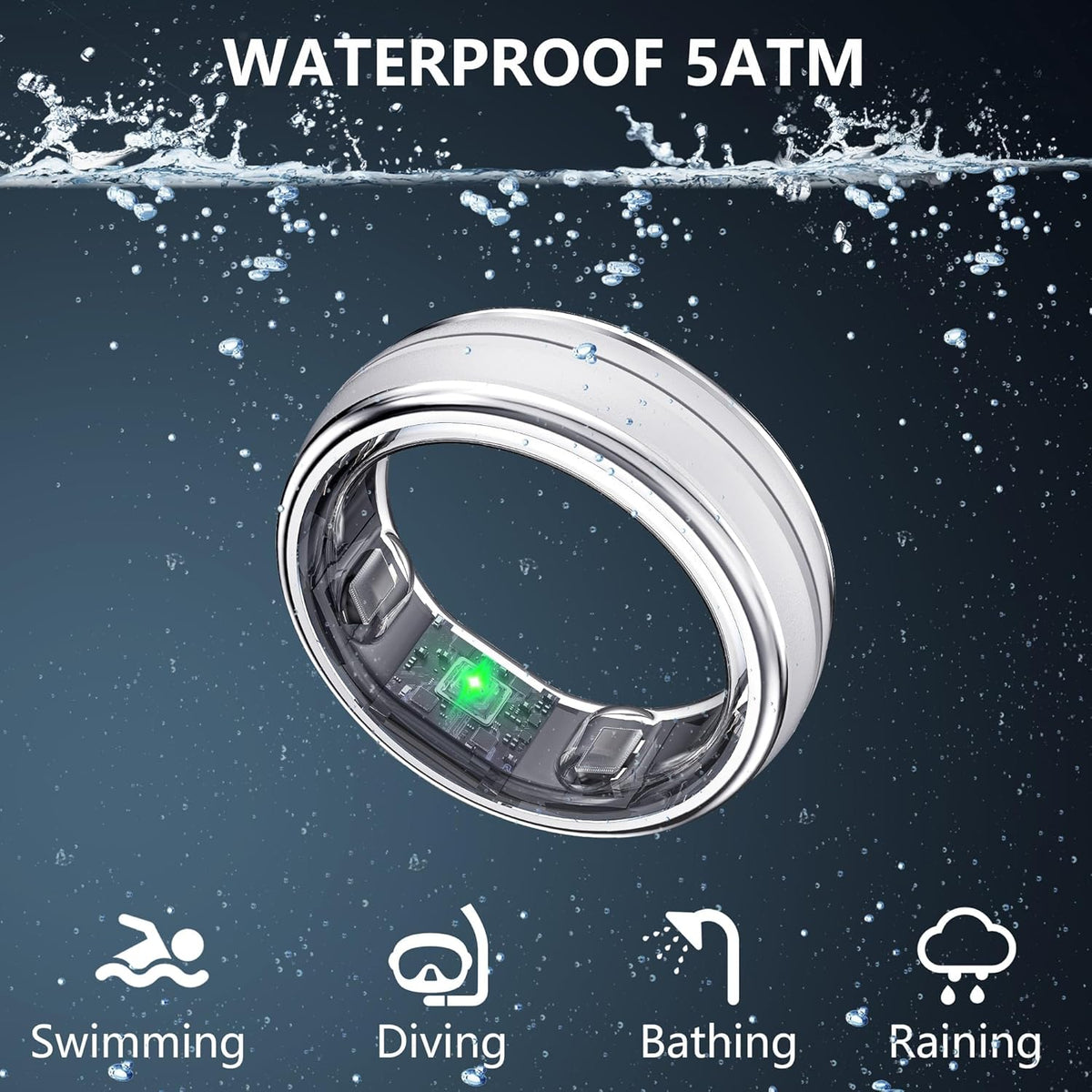 Smart Ring for Women Men, Minimalist Health Ring with Heart Rate, Step Counting, Calories, 5ATM Waterproof Smart Rings for iPhone and Android, No Subscription(Silver 7)