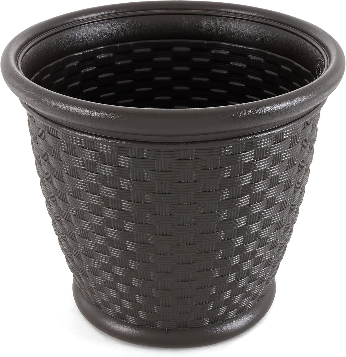Suncast 4 Pack Sonora 18 Inch Lightweight Durable Plastic Wicker Decorative Flower Planter Pot for Yard, Garden, Indoor or Outdoor Use, Brown